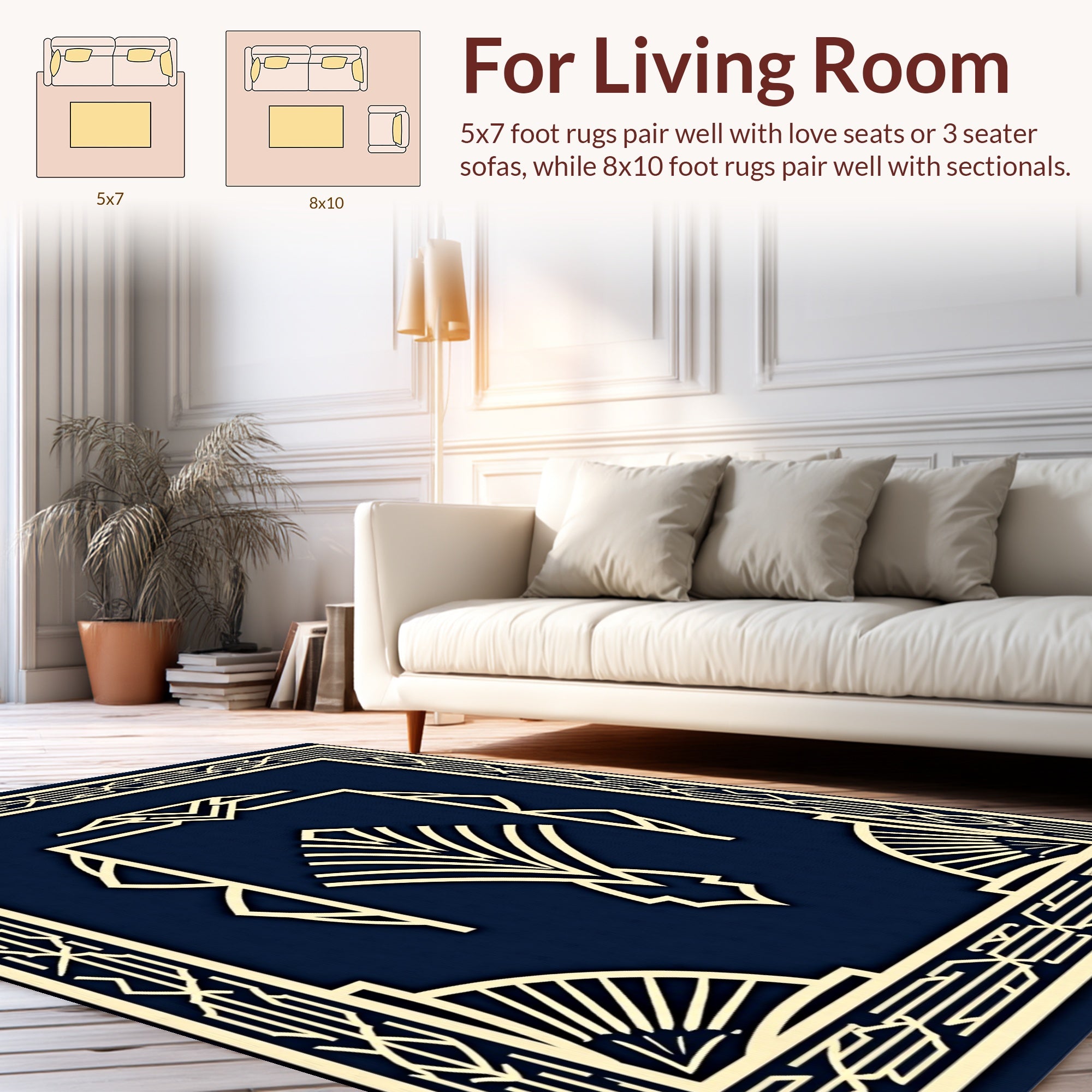 Elegant Geometric Fan Pattern Art Deco Rug