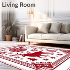 Red Christmas Deer Ornament Snowflake Trees Rug