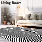 Abstract Black and White Lined Pattern Rug