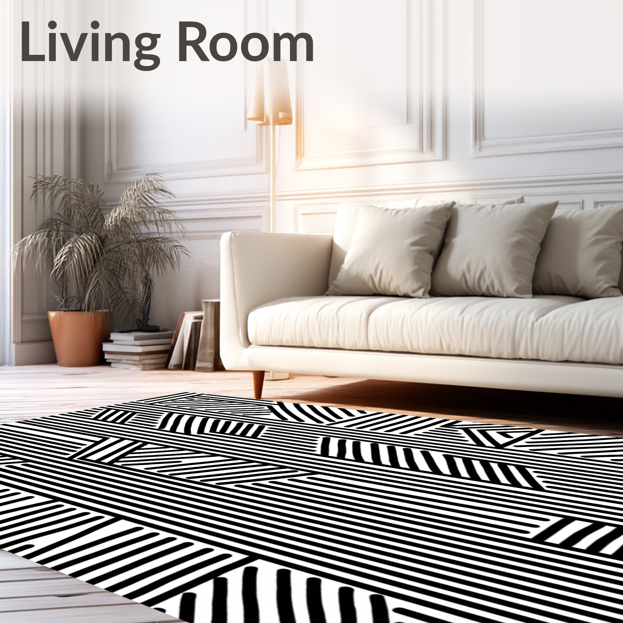 Abstract Black and White Lined Pattern Rug