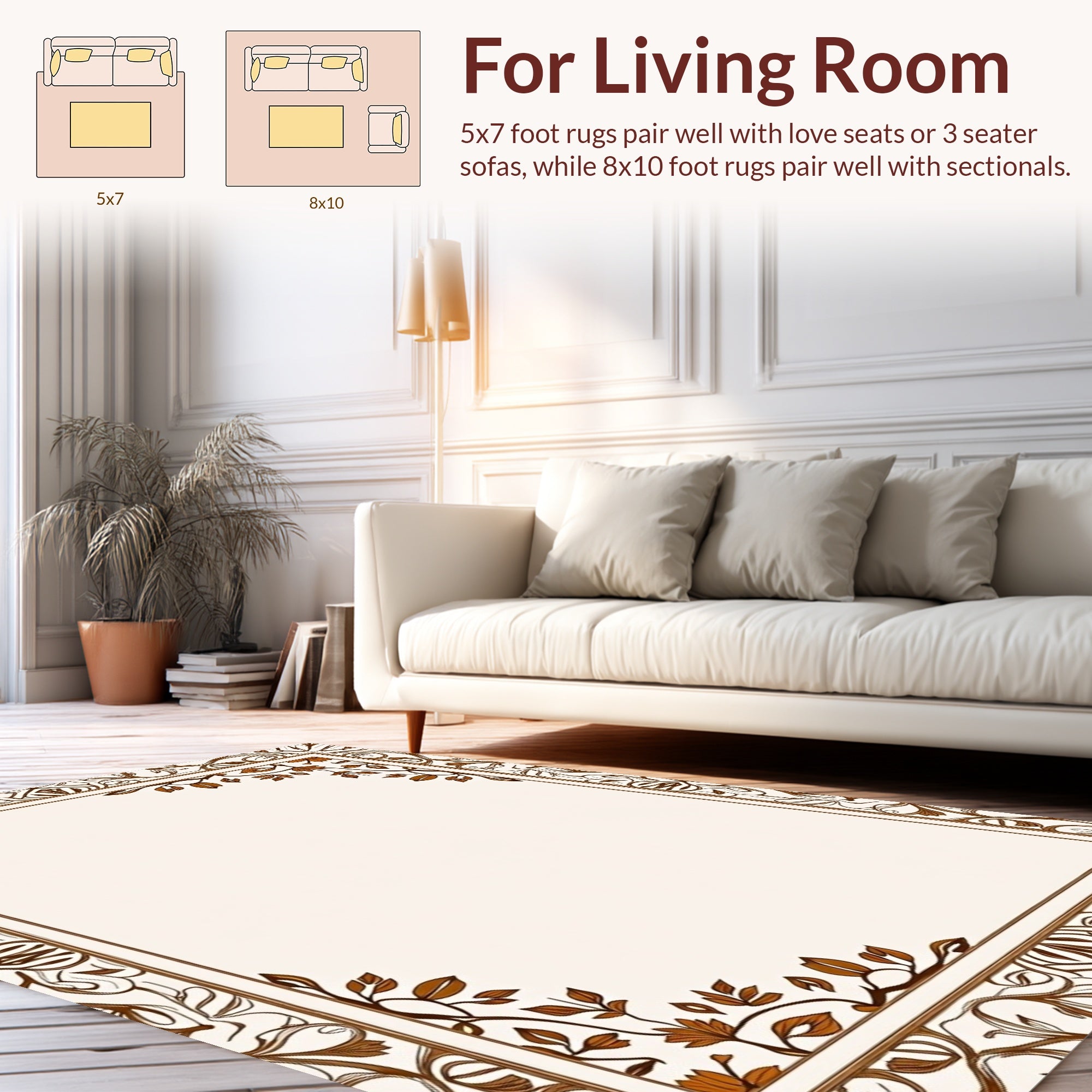 Elegant Floral Branch Scrollwork Design Rug