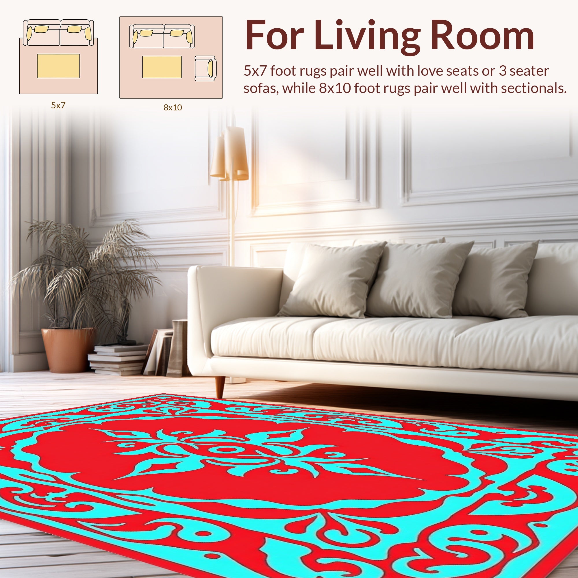 Ornate Red Cobalt Scrollwork Design Rug
