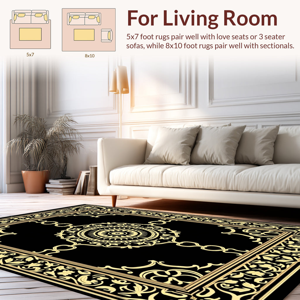Gold Ornate Scroll Medallion Rug