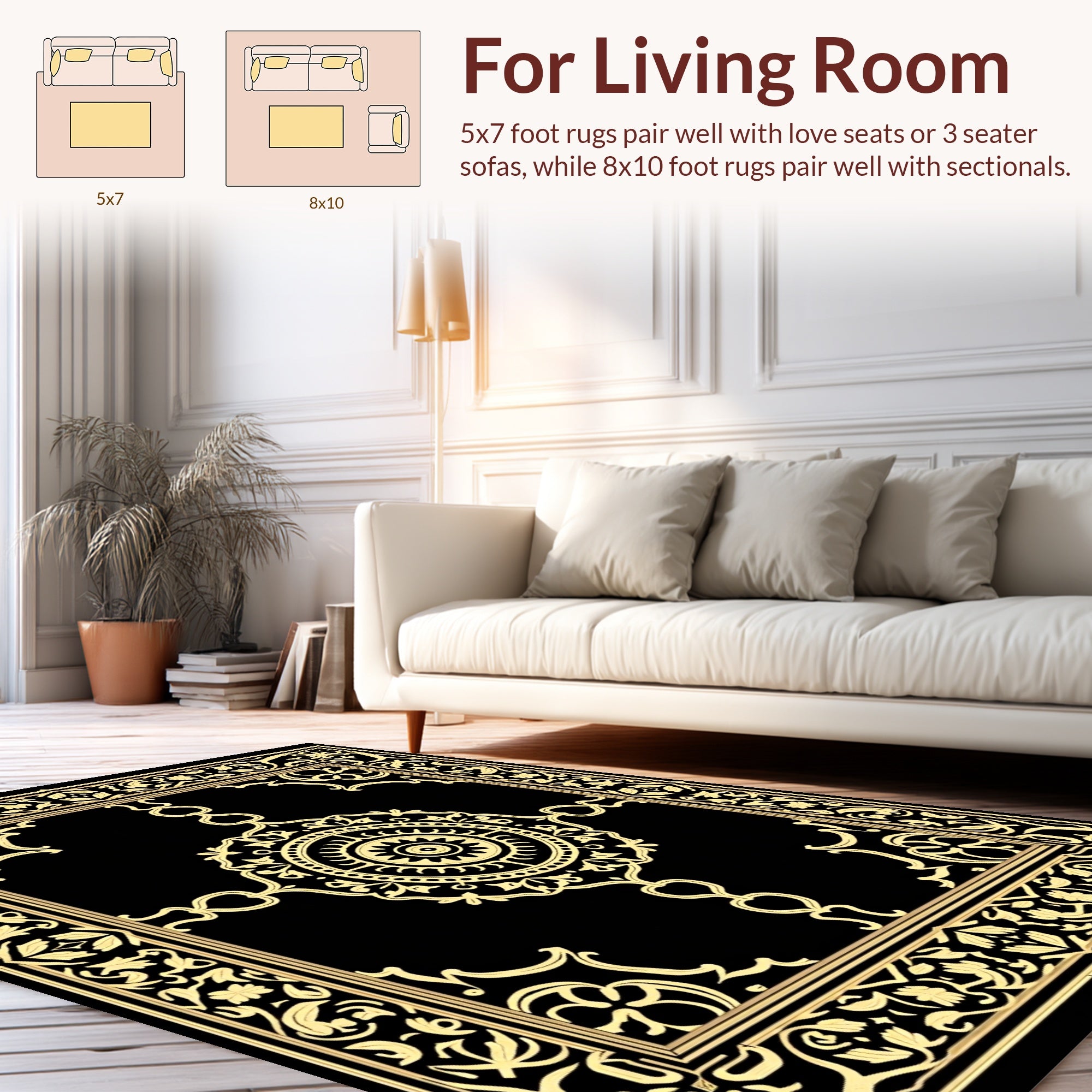 Gold Ornate Scroll Medallion Rug