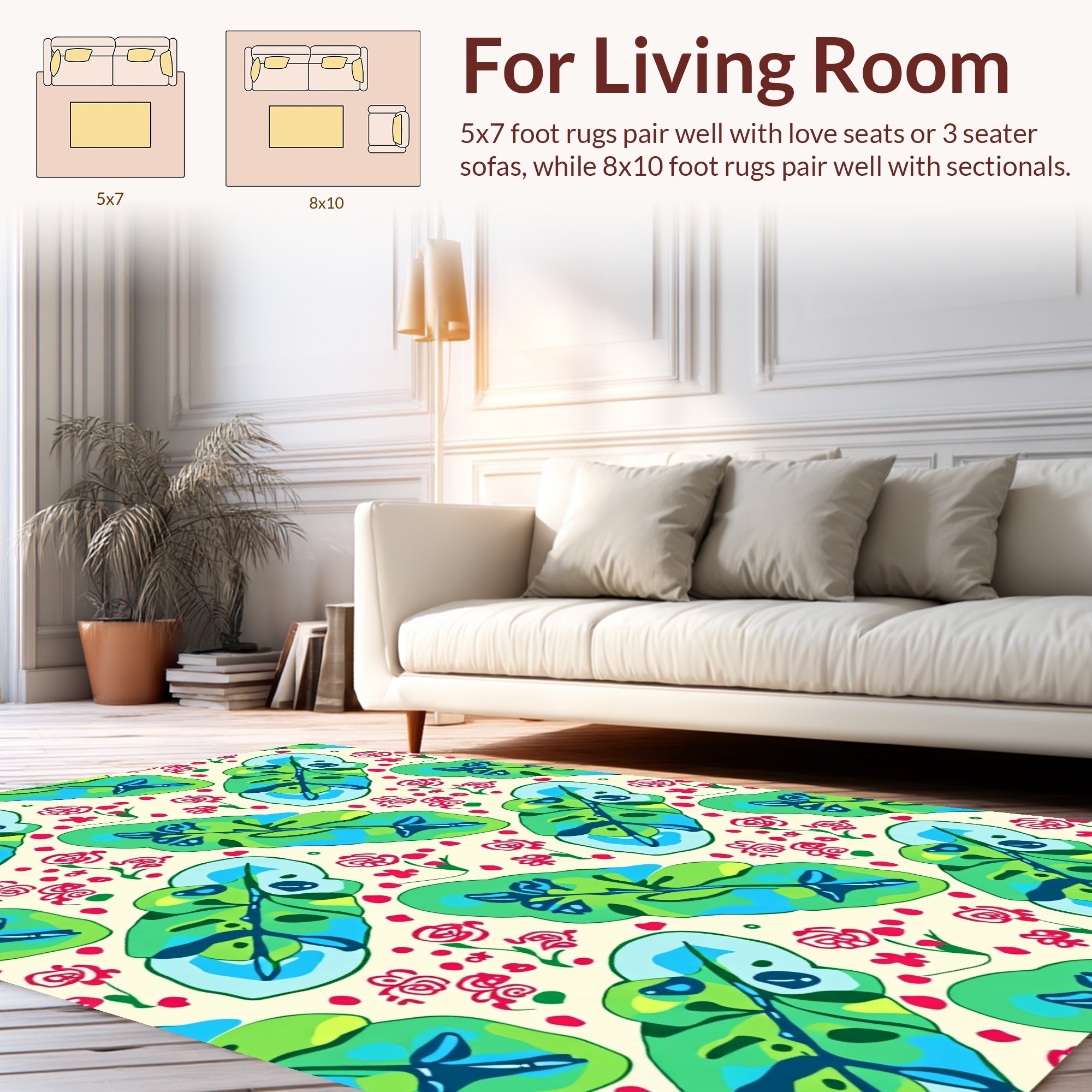 Vibrant Tropical Leaf Flower Pattern Rug