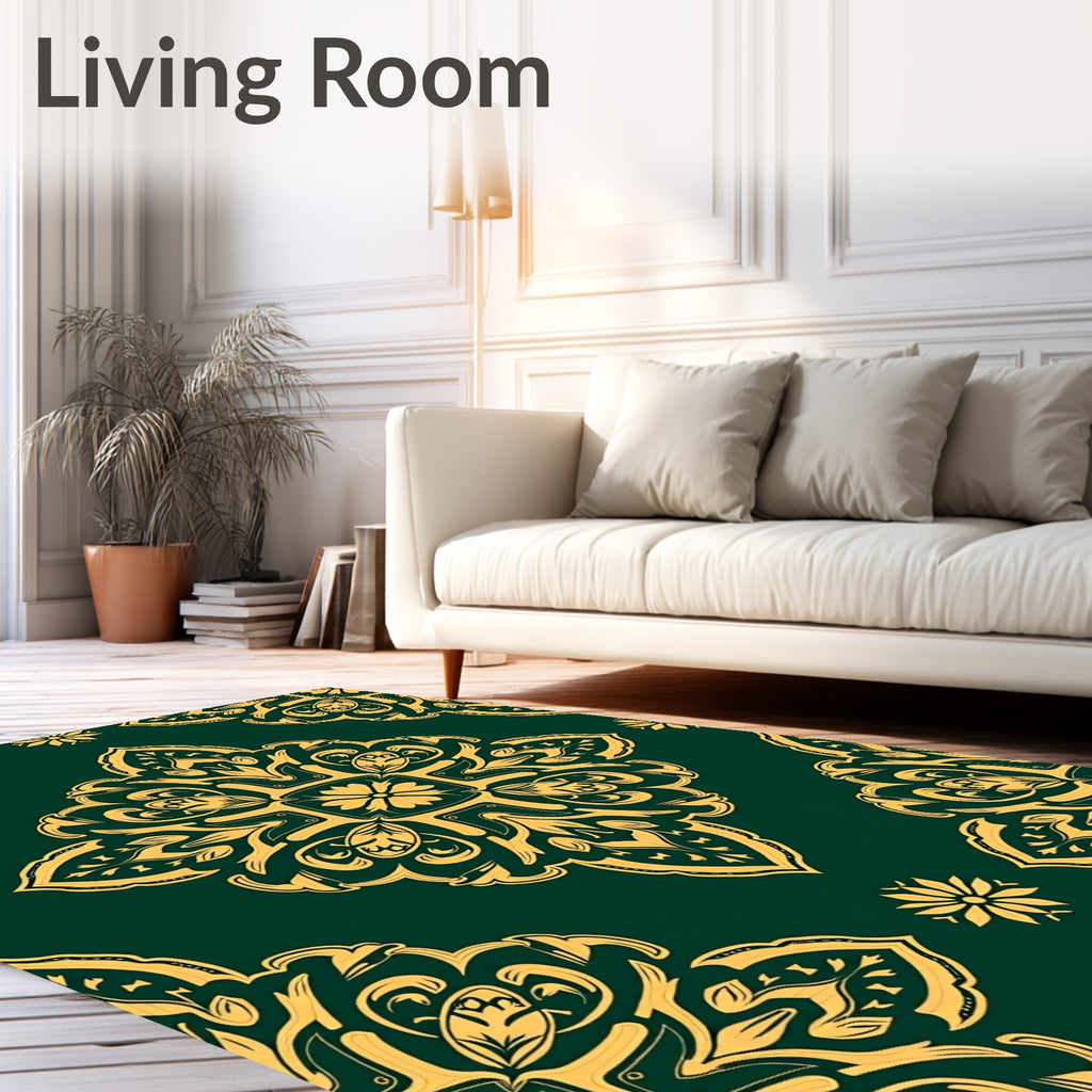 Emerald Gold Intricate Floral Medallion Rug