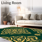 Emerald Gold Intricate Floral Medallion Rug
