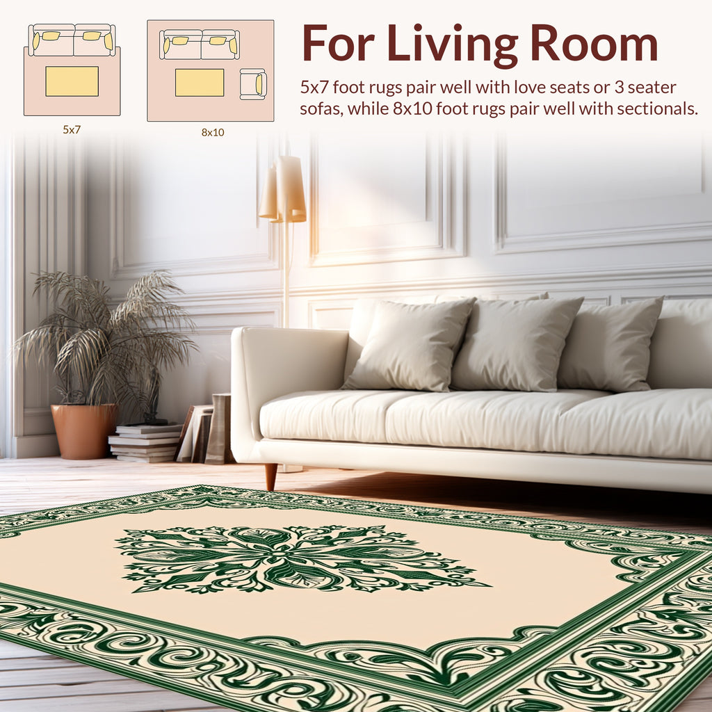 Vintage Green Floral Frame Rug