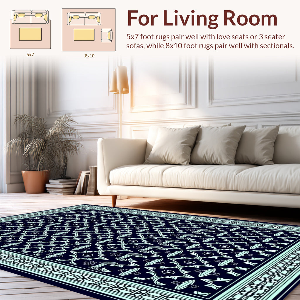 Art Deco Teal Geometric Pattern Rug