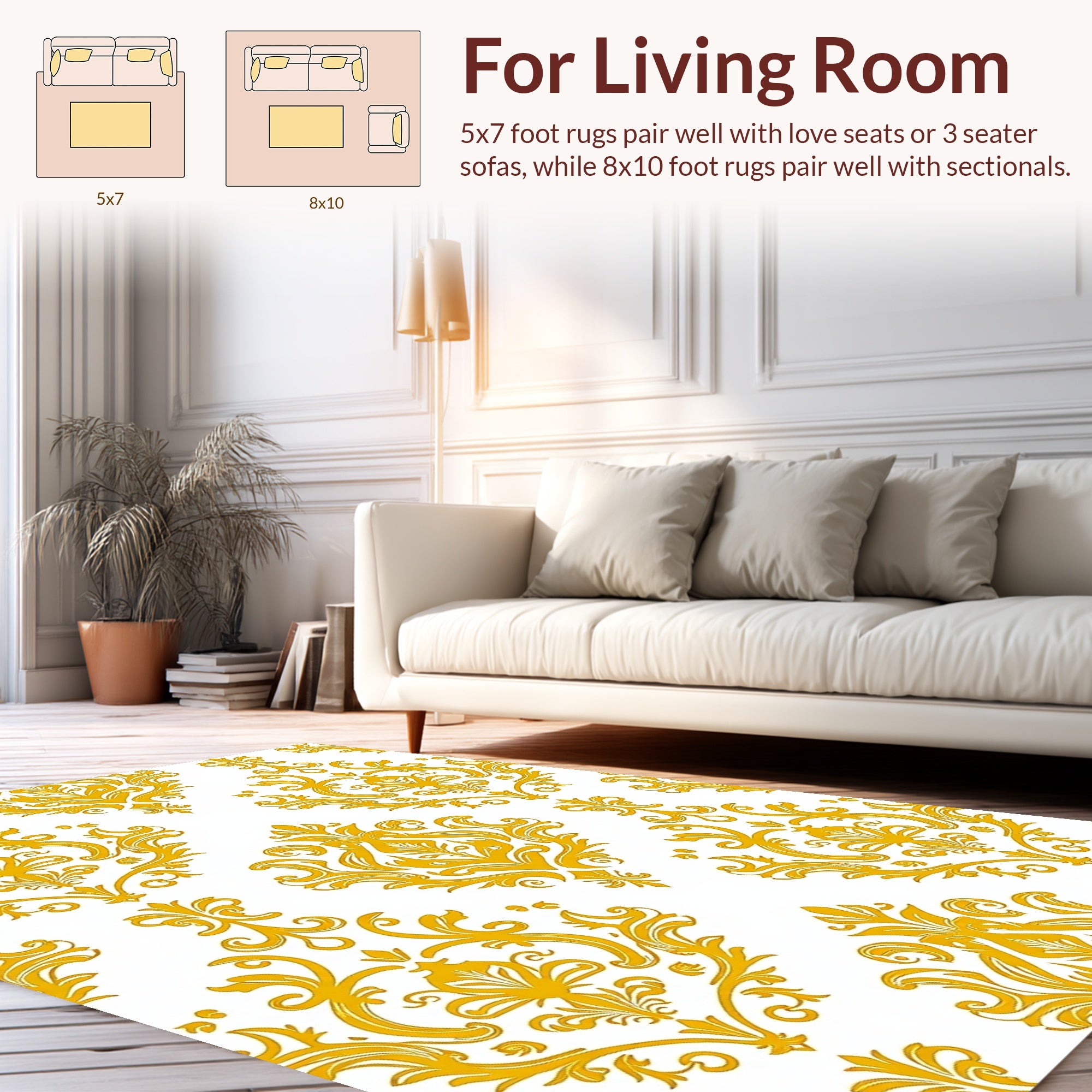 Golden Damask Flourish Pattern Rug