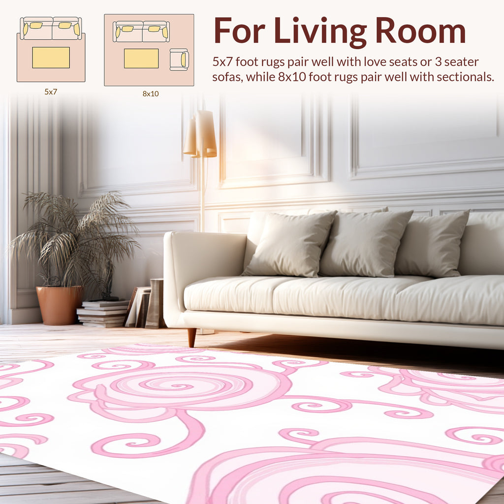Pink Swirl Floral Abstract Art Rug