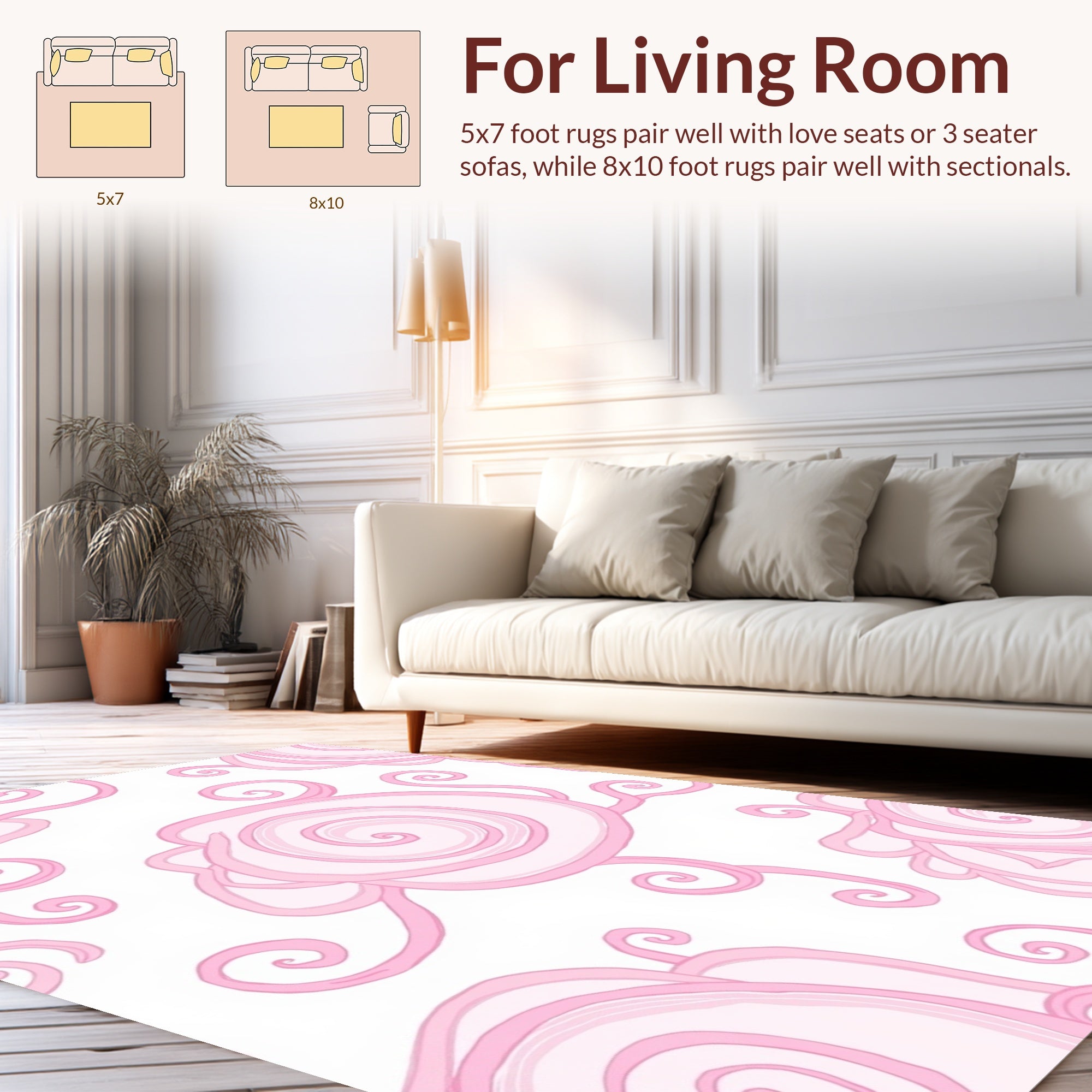 Pink Swirl Floral Abstract Art Rug