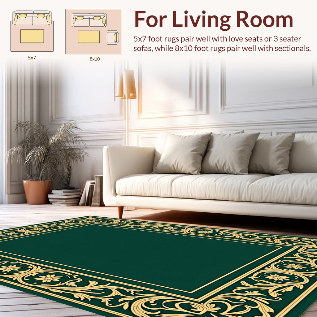 Ornate Gold Floral Border Design Rug