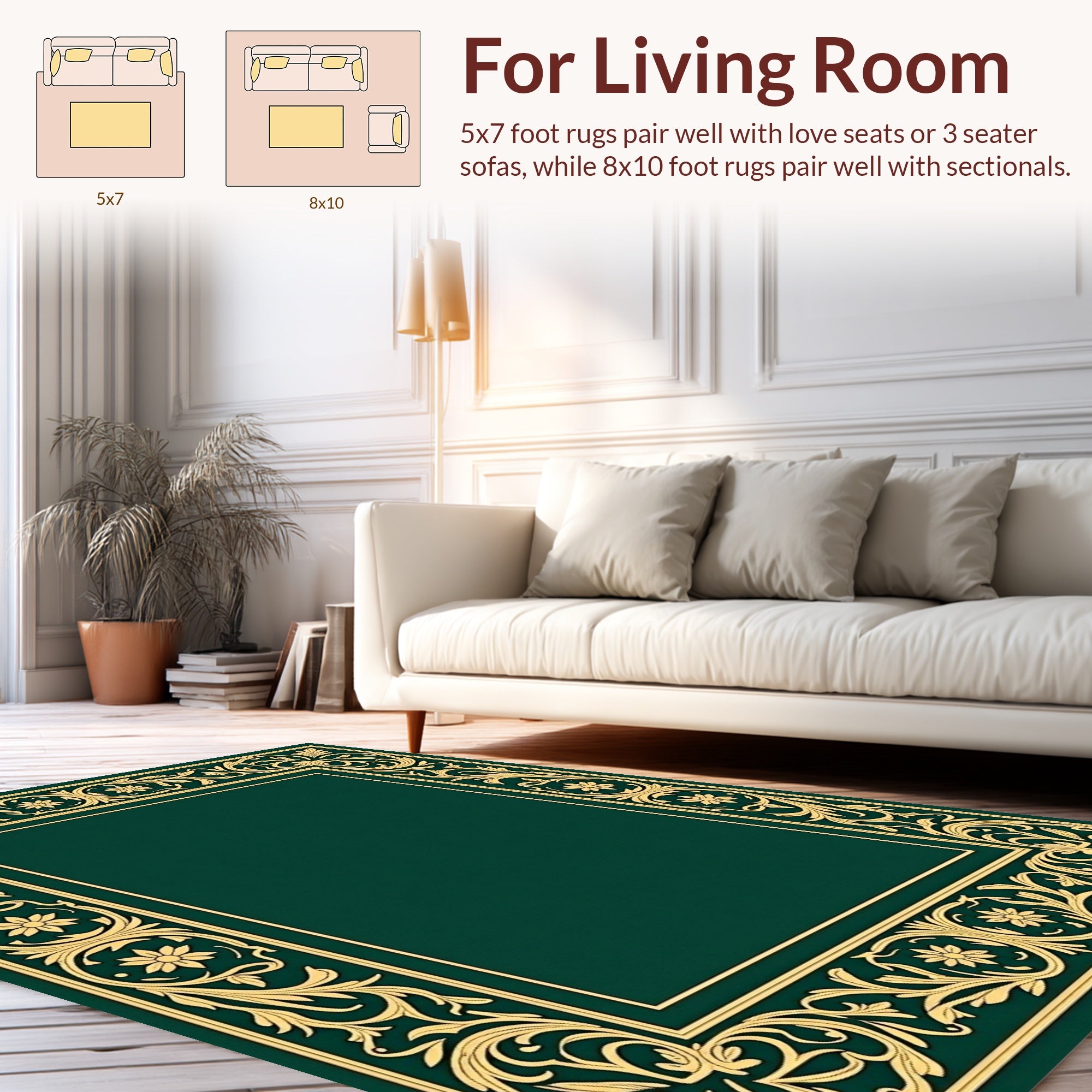 Ornate Gold Floral Border Design Rug