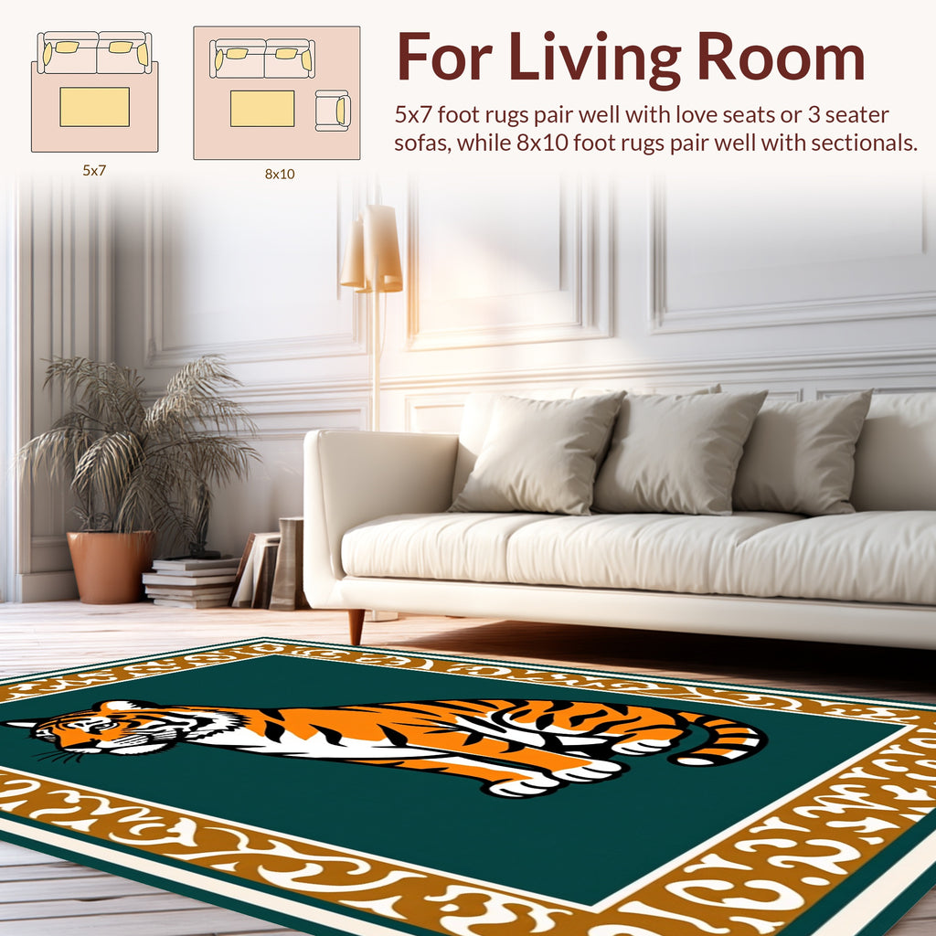 Majestic Tiger With Ornate Border Rug
