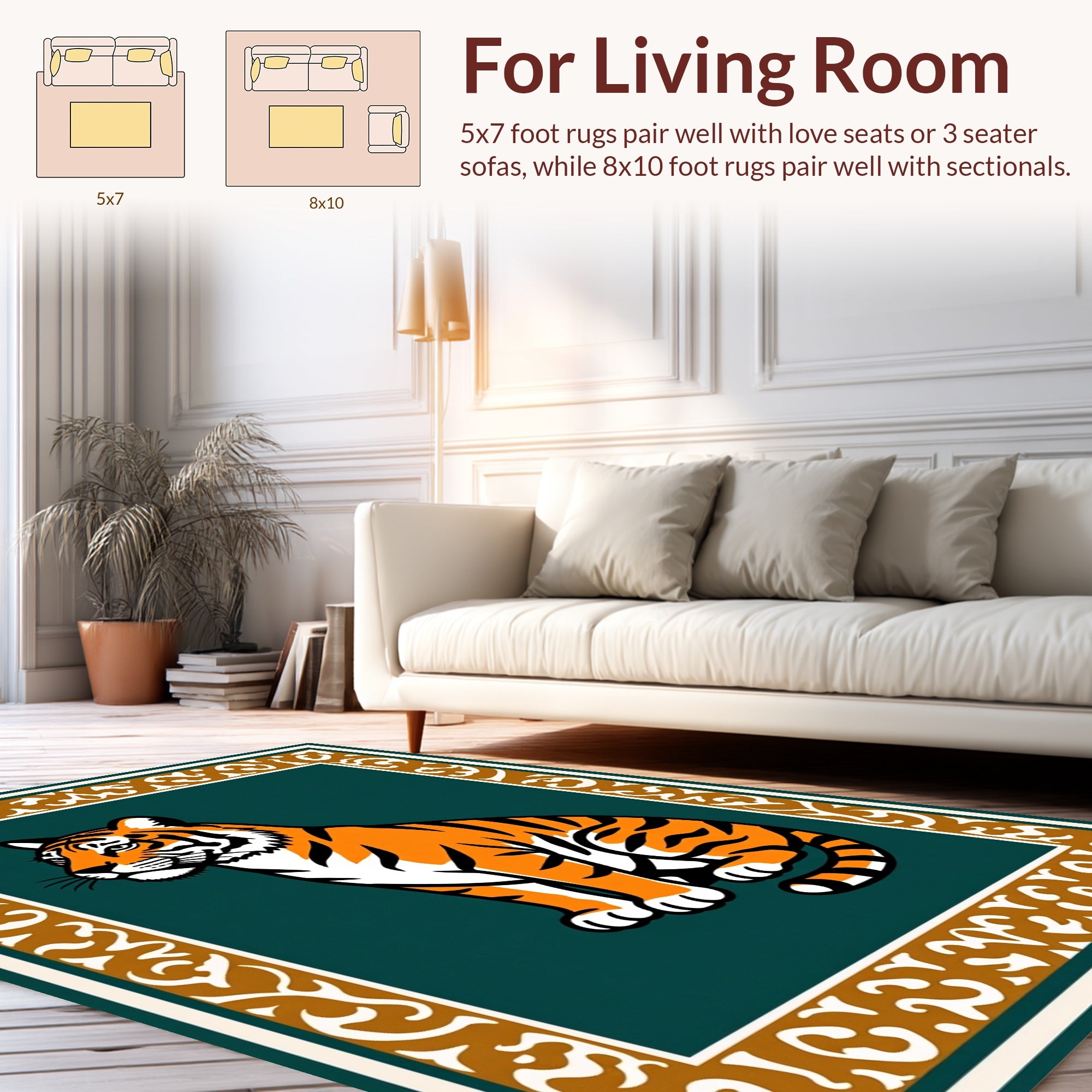 Majestic Tiger With Ornate Border Rug