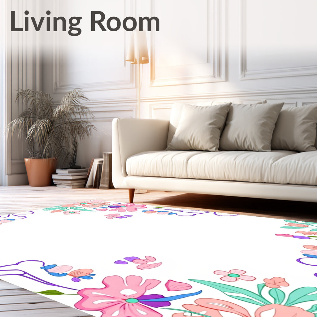 Whimsical Floral Vines Petals Design Rug