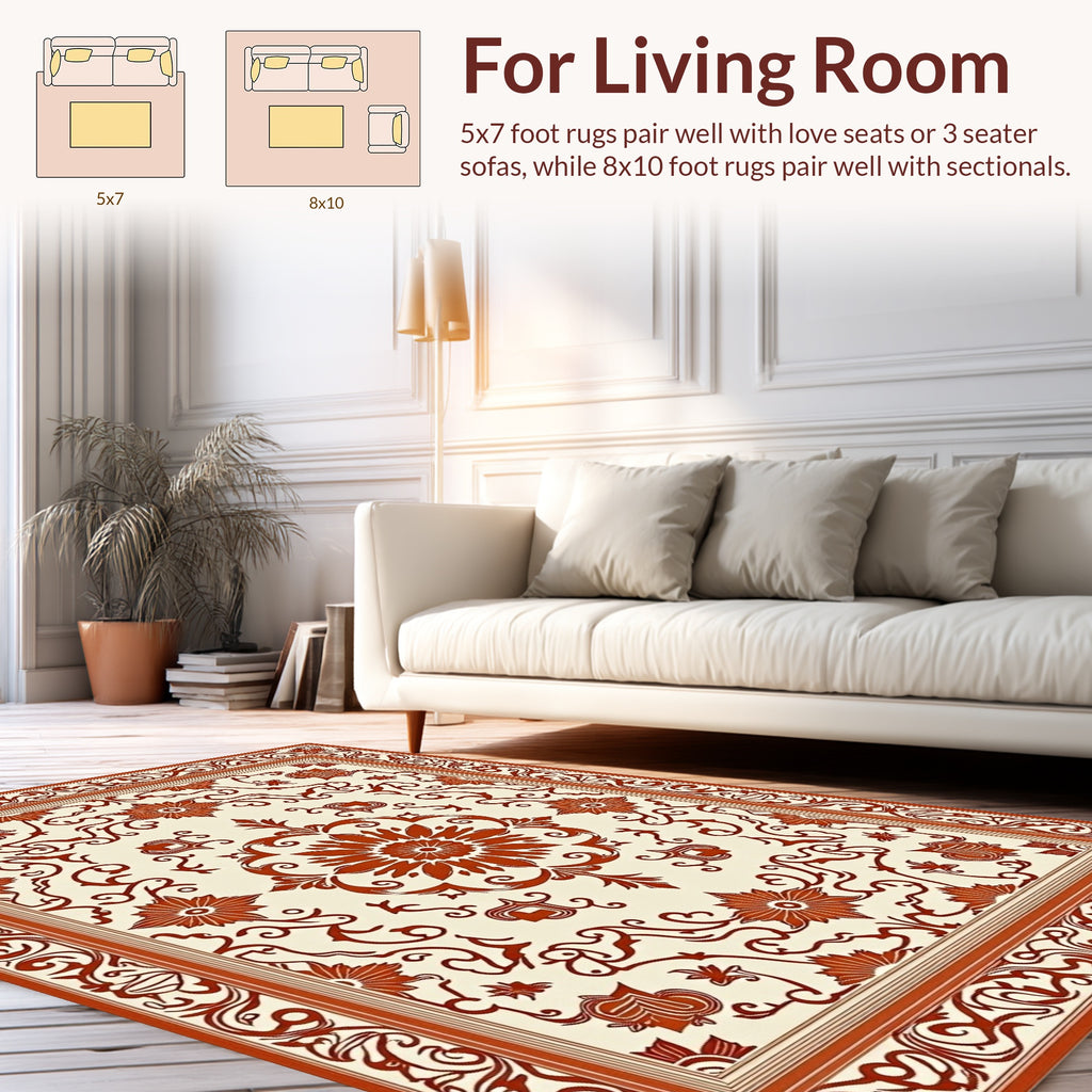 Ornate Floral Border Classic Design Rug