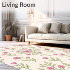Pink Floral Branches With Green Leaves Rug