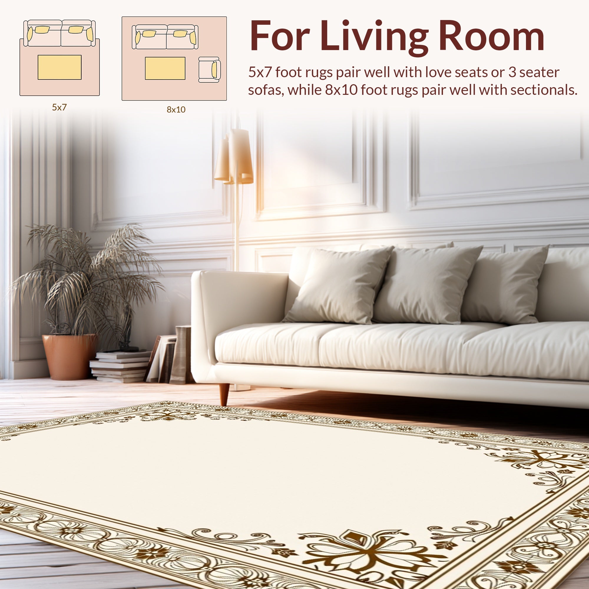 Ornate Floral Scrollwork Border Design Rug