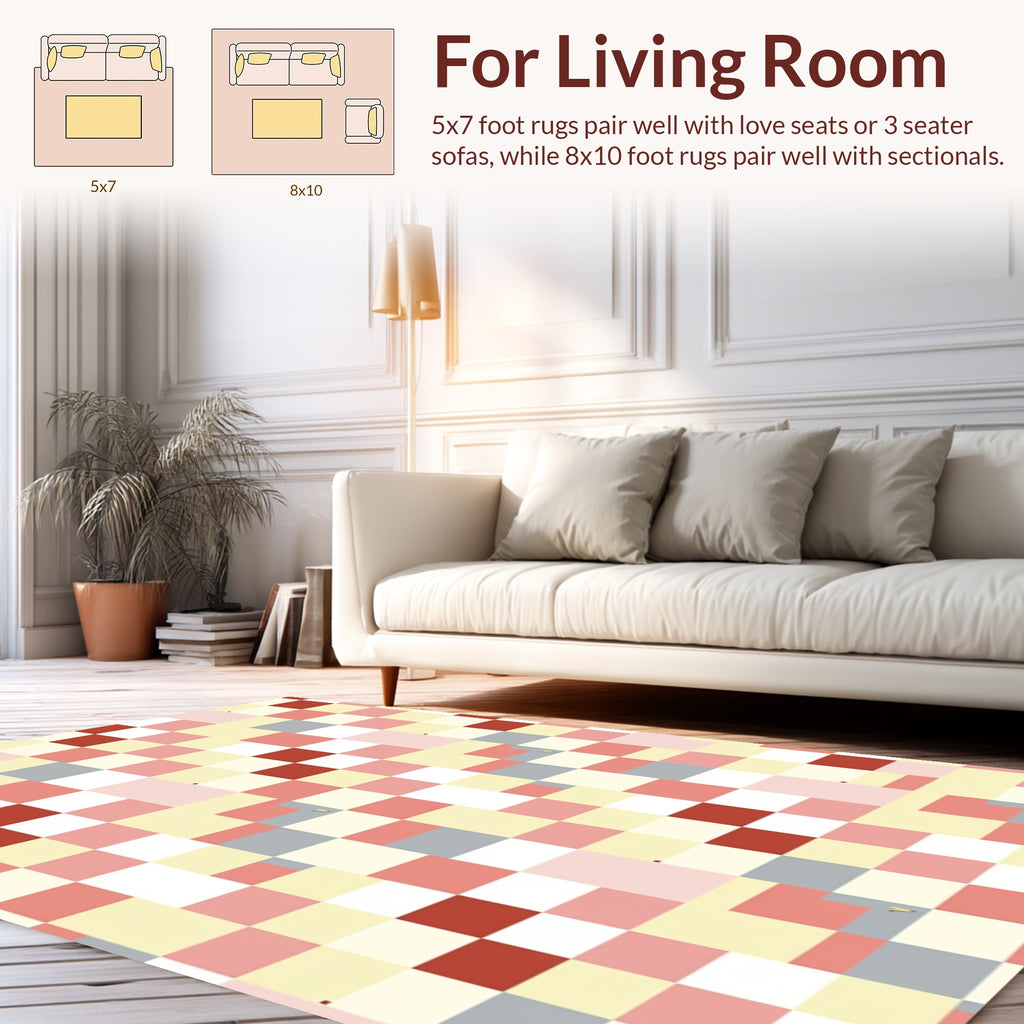 Patchwork Square Patterned Warm Tone Rug