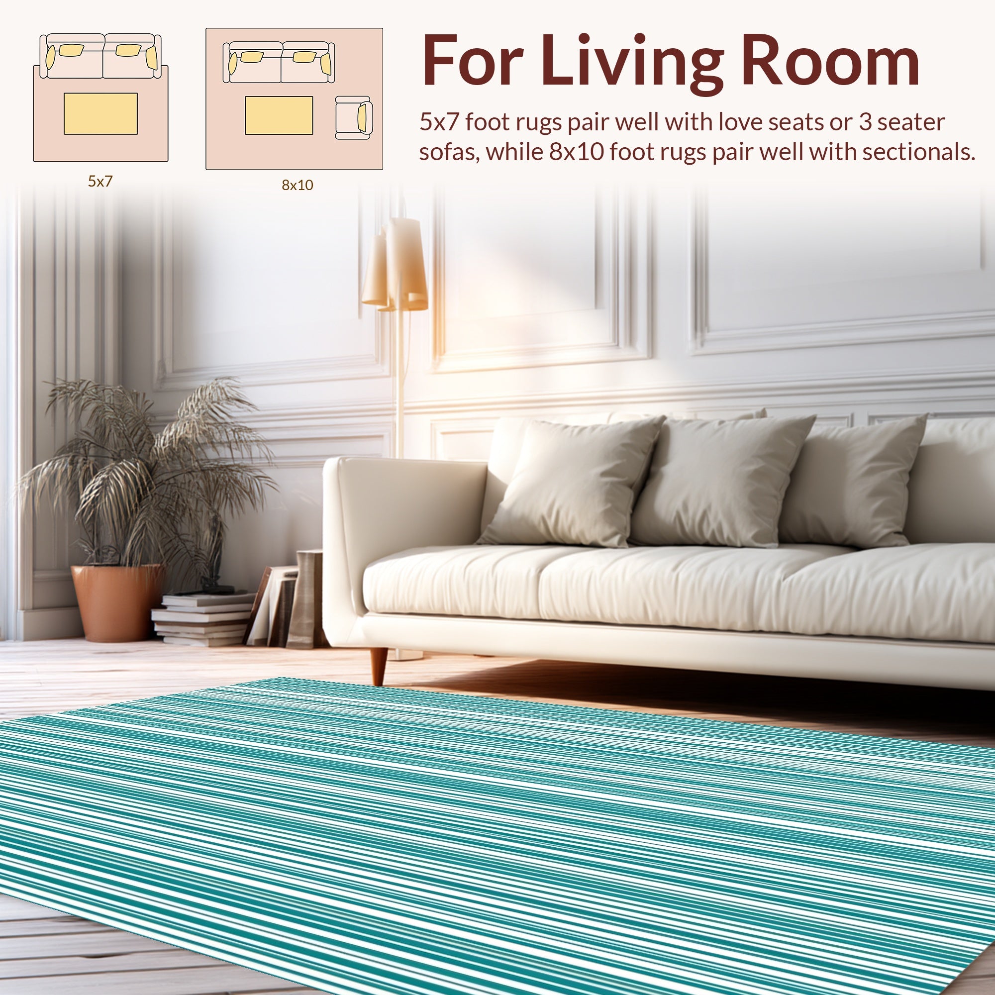 Classic Teal White Stripe Pattern Rug