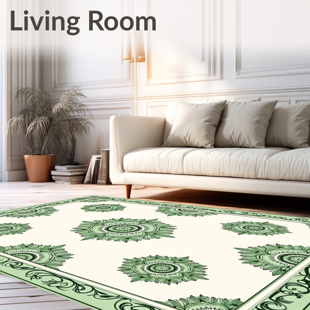 Mint Green Floral Medallion Border Rug