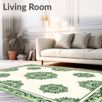 Mint Green Floral Medallion Border Rug