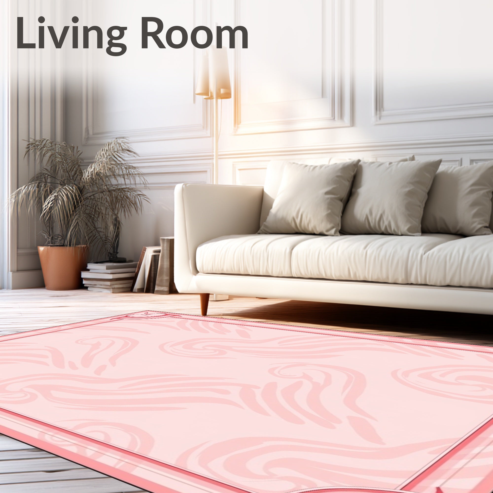 Soft Pink Swirl Border Design Rug