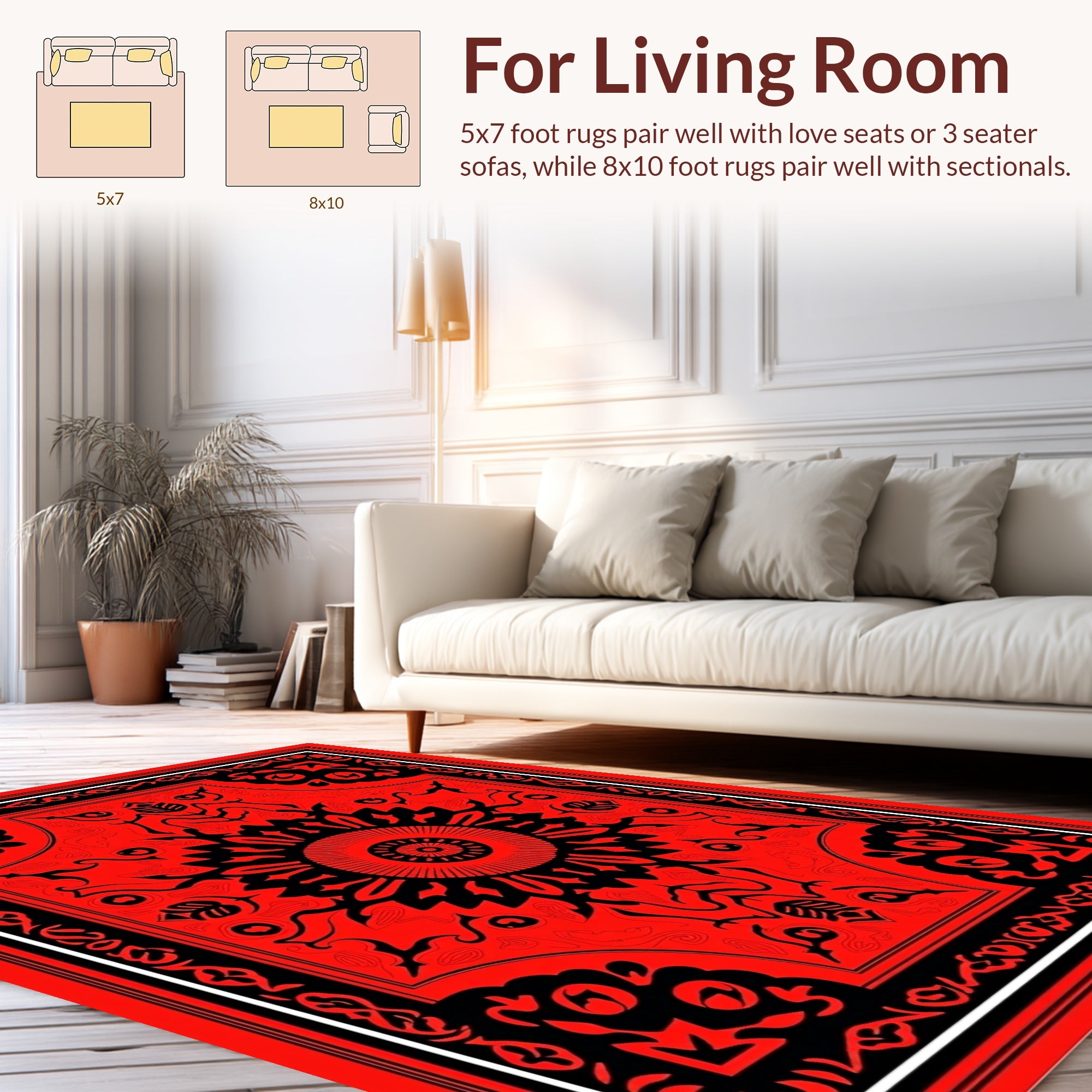 Bold Red Black Medallion Pattern Rug