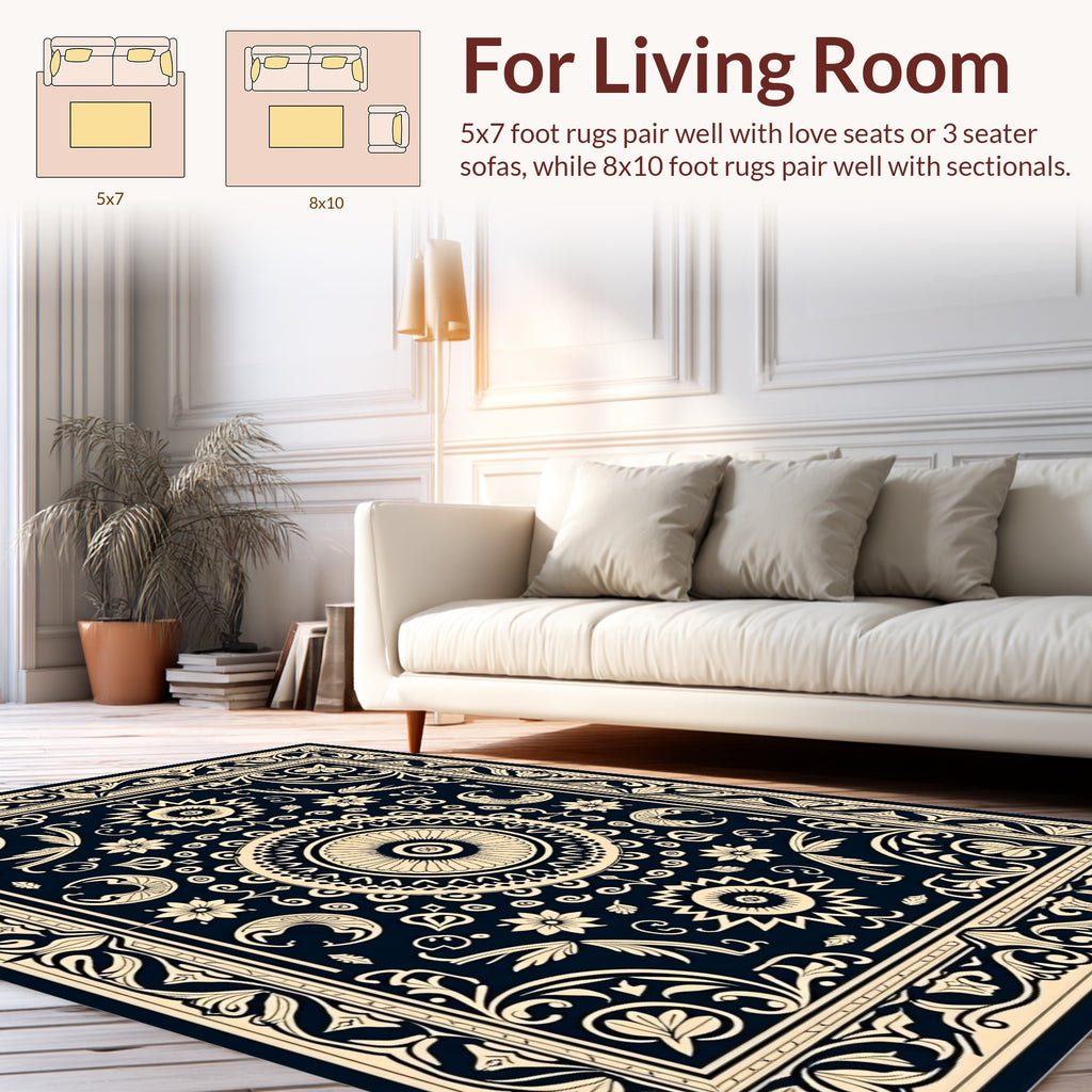 Elegant Dark Floral Scrollwork Rug