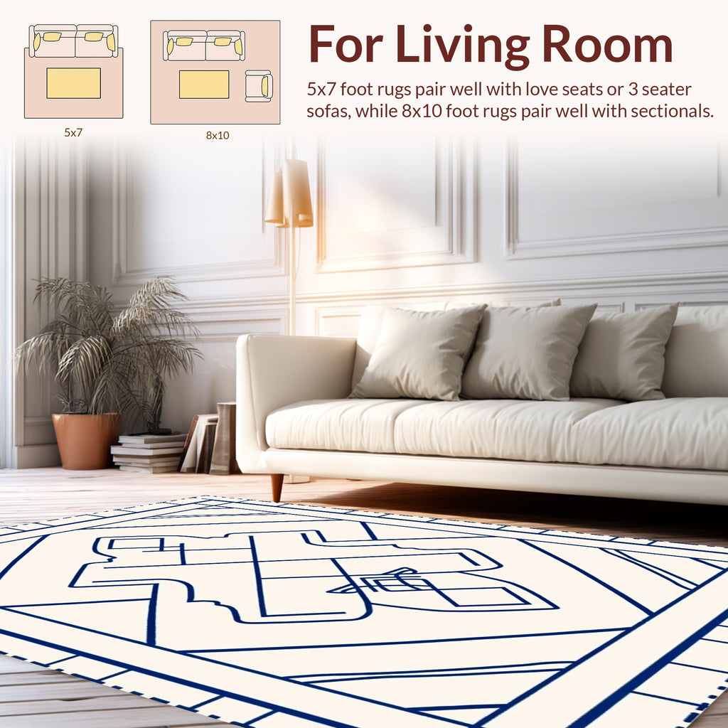 Modern Blue Linear Geometric Pattern Rug
