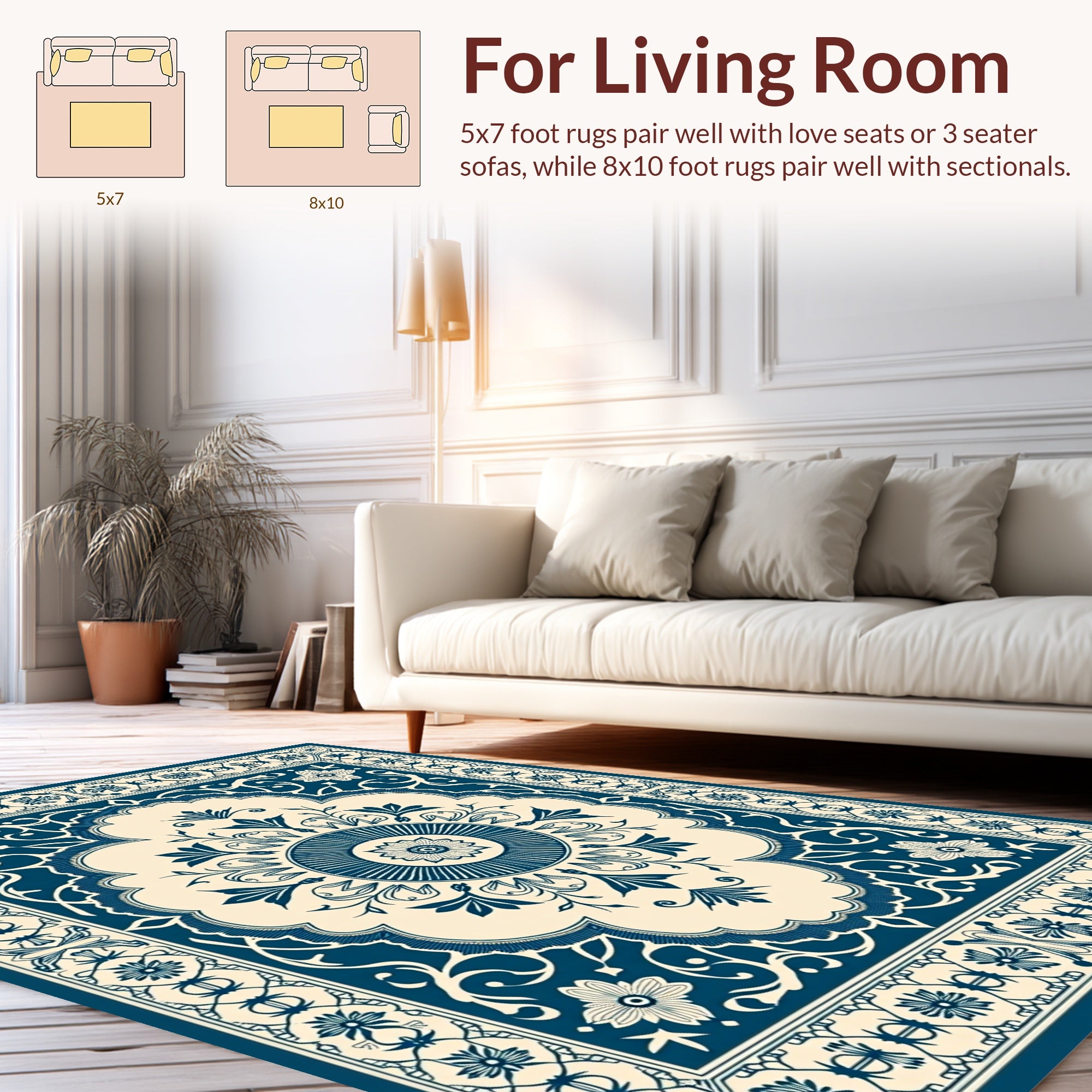 Vintage Blue Floral Mandala Pattern Rug