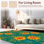 Golden Sunflowers with Teal Background Rug