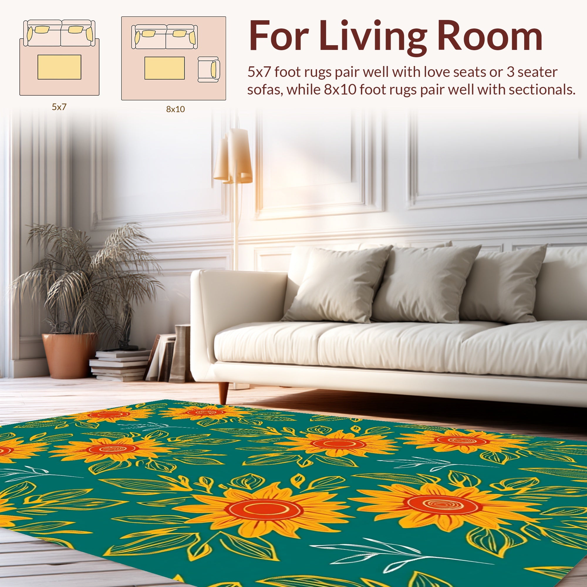 Golden Sunflowers with Teal Background Rug