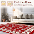 Elegant Red White Floral Pattern Rug