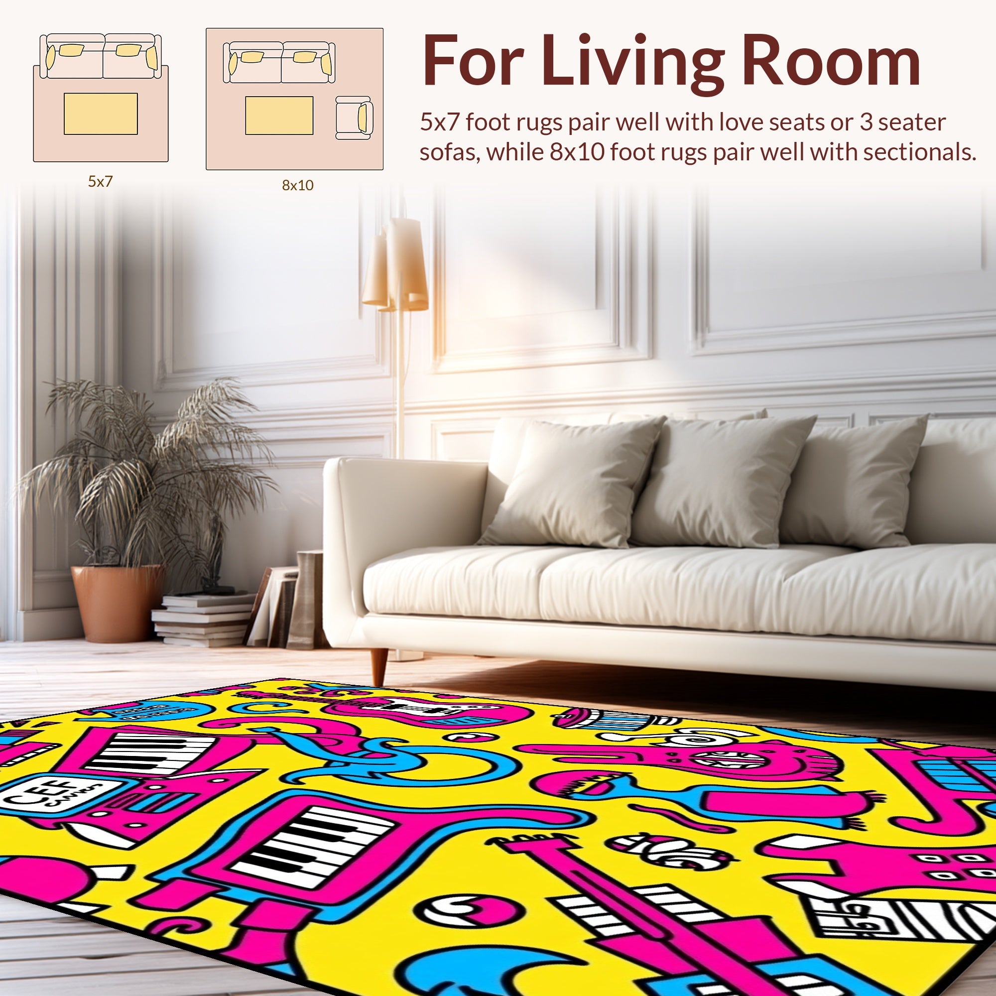 Vibrant Music Collage Pattern Rug