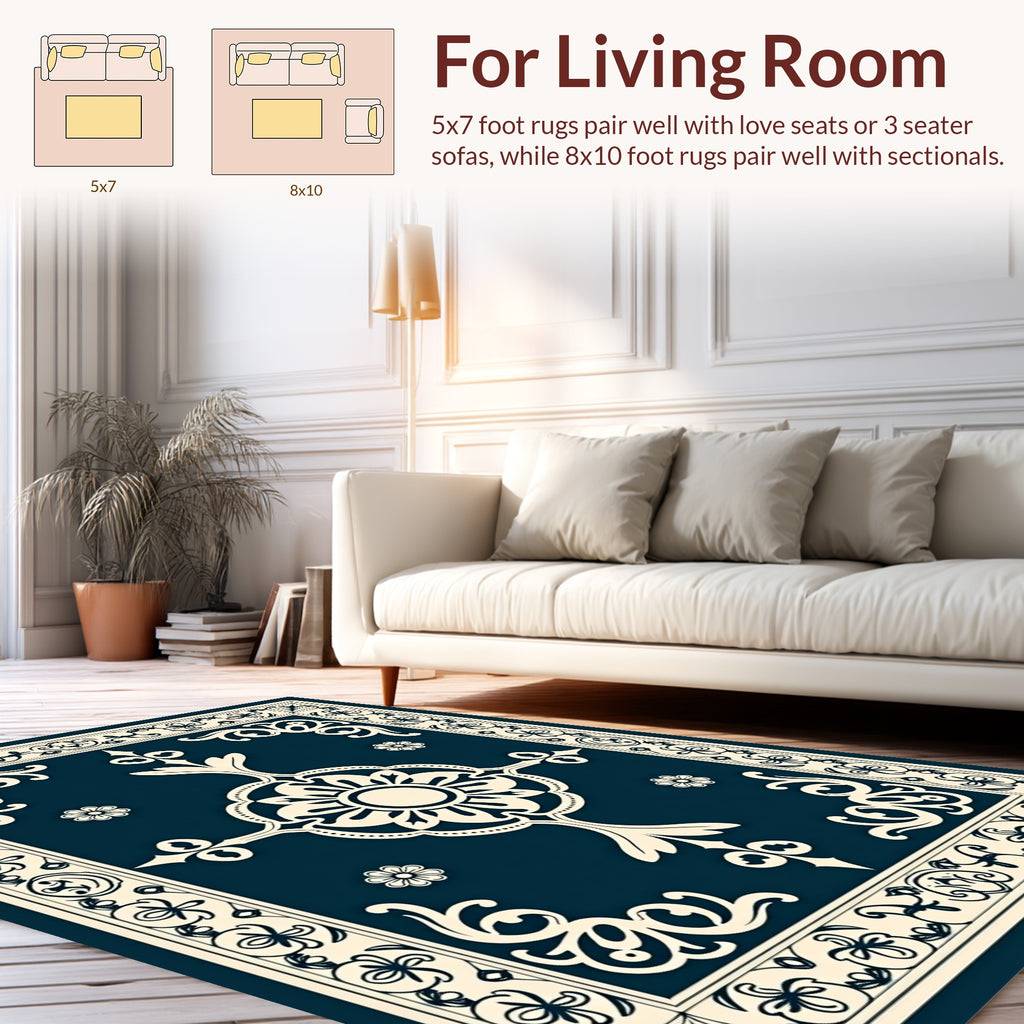 Ornate Floral Cream Teal Rug