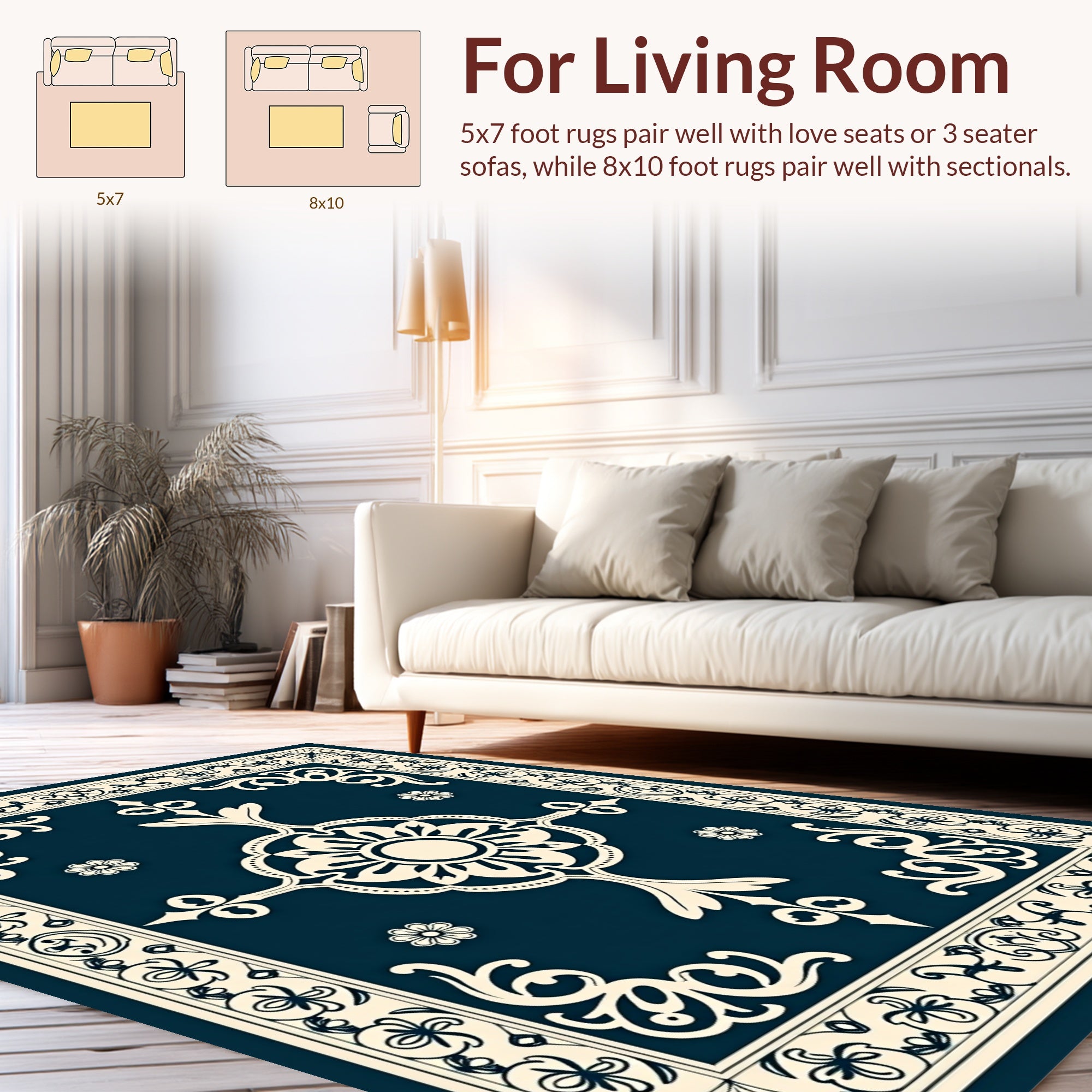 Ornate Floral Cream Teal Rug