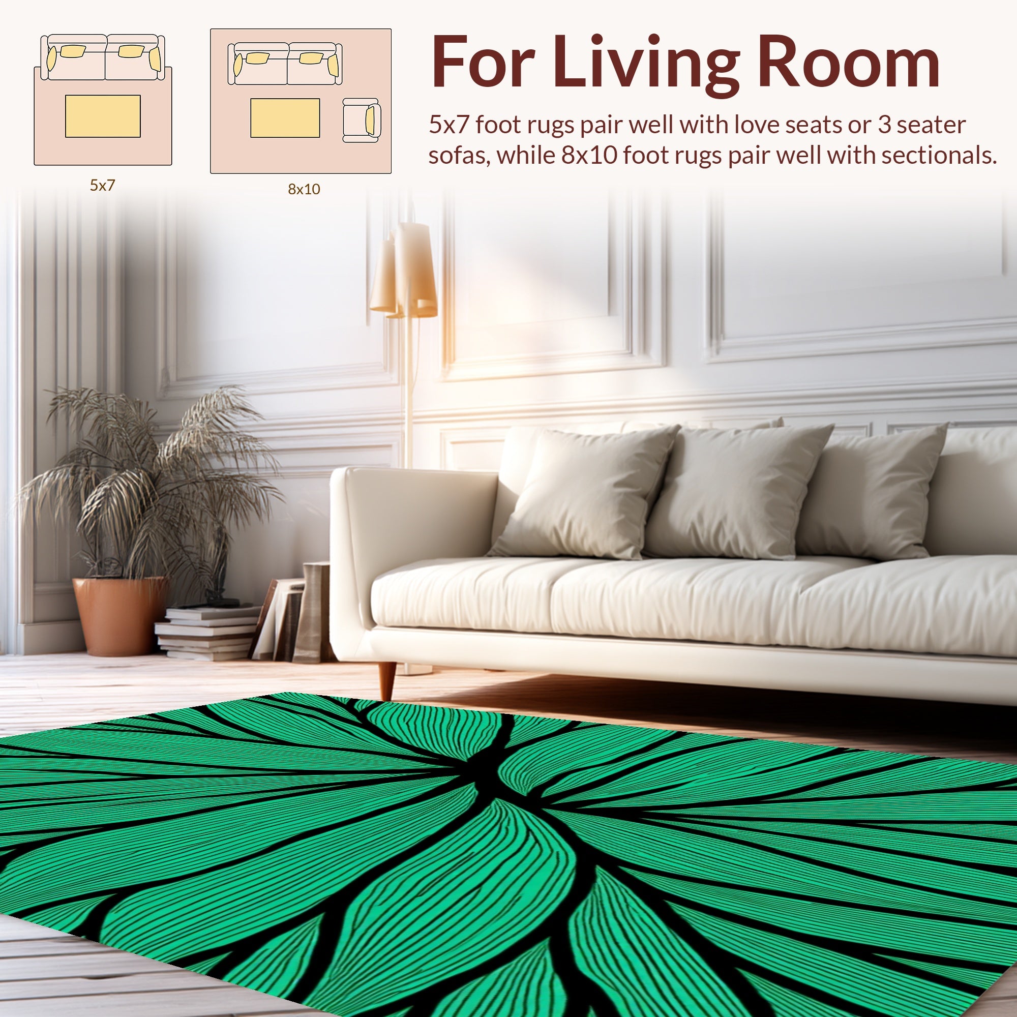 Emerald Green Abstract Leaf Pattern Rug