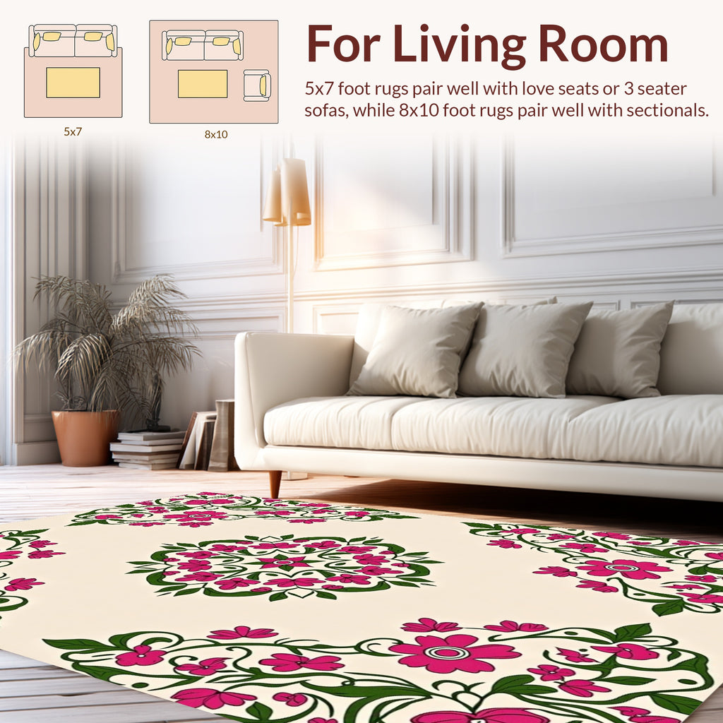 Floral Mandala Design with Green Vines Rug
