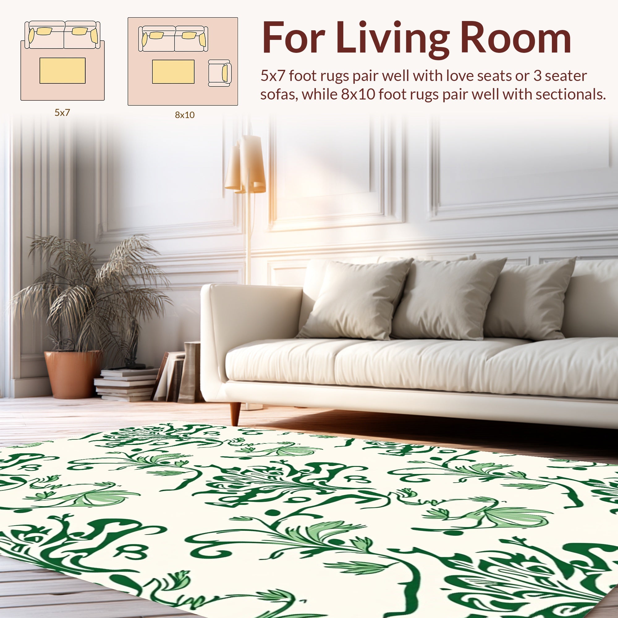 Green Floral Vine Pattern Rug