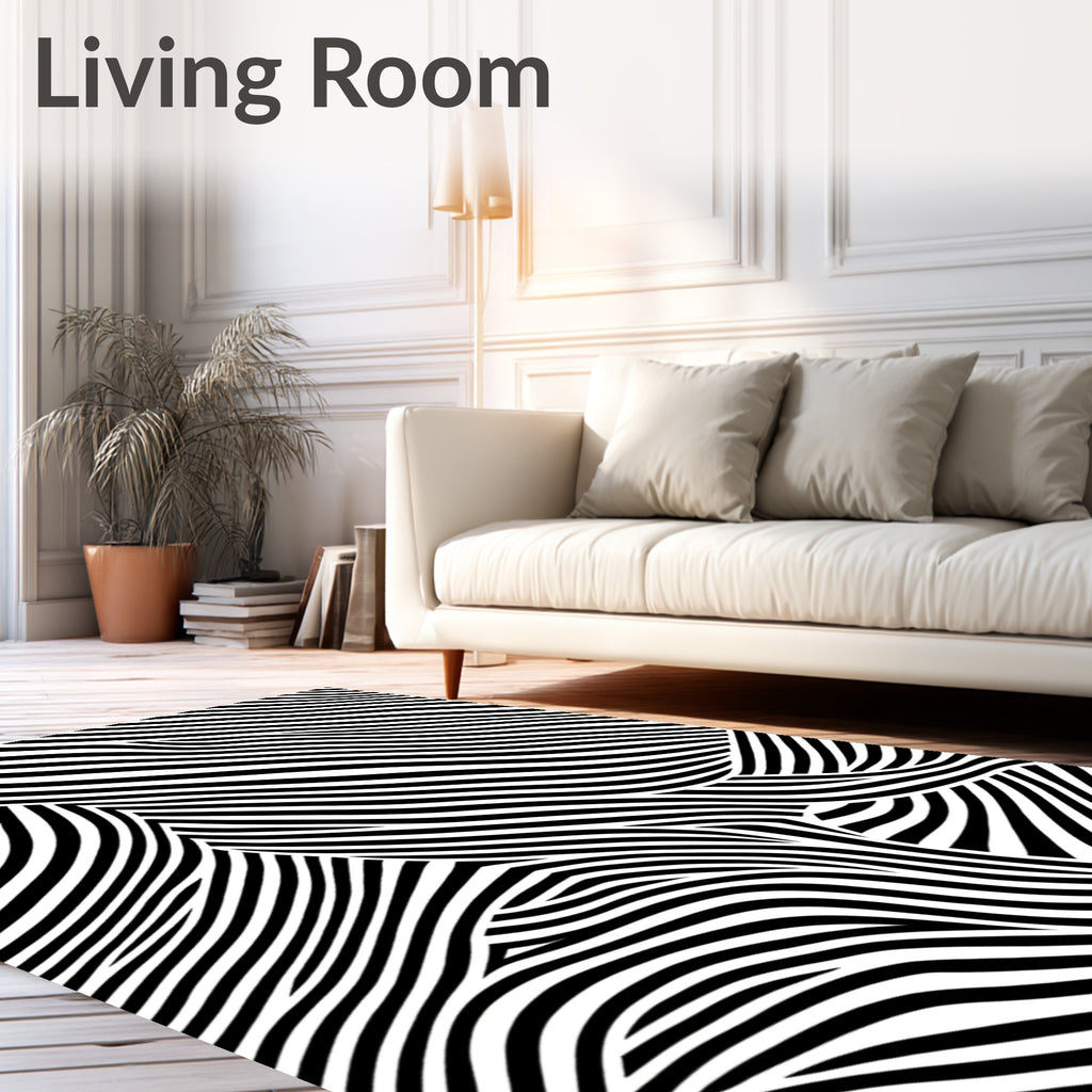Bold Black White Wavy Stripes Rug