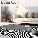 Bold Black White Wavy Stripes Rug