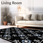 Black Blue Floral Medallion Vine Rug