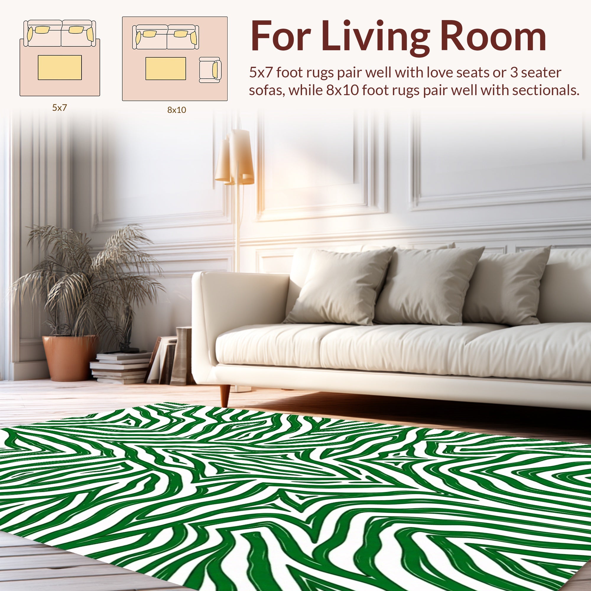 Green Bold Abstract Zebra Stripe Design Rug