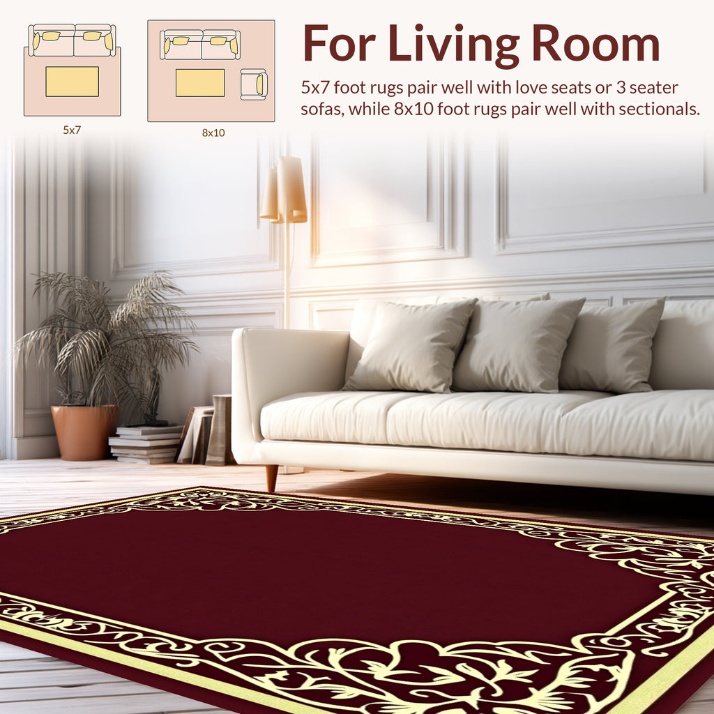 Ornate Floral Scroll Border Design Rug