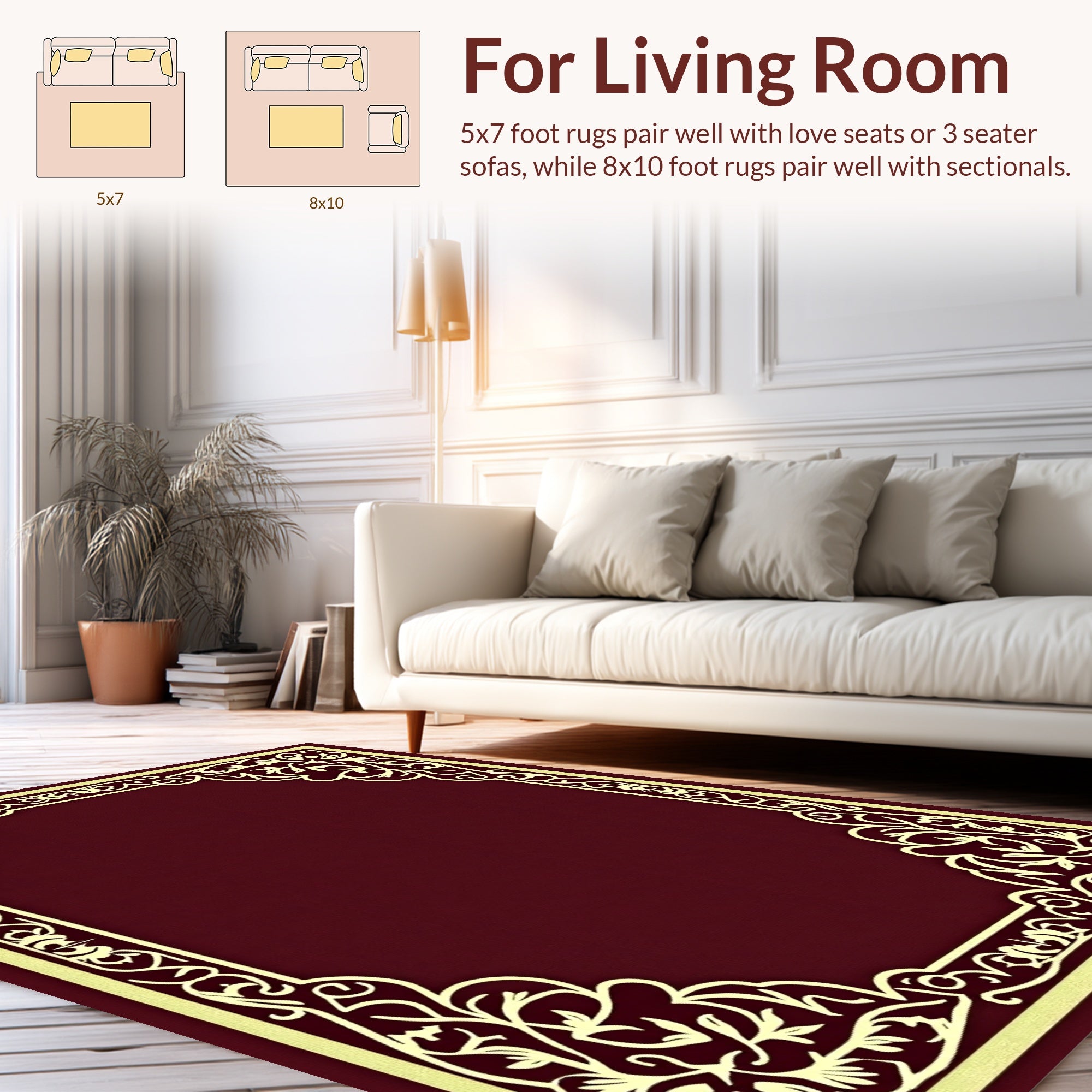Ornate Floral Scroll Border Design Rug