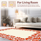 Bold Orange Floral Vine Frame Design Rug