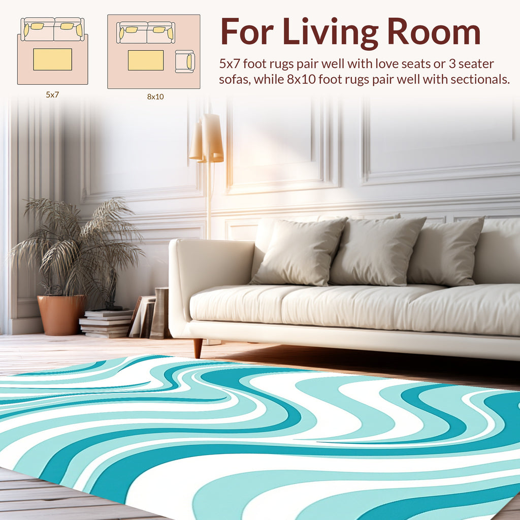 Aqua Blue Wavy Stripe Design Rug